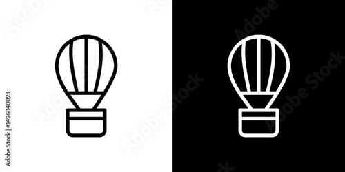 Hot air balloon icon stroke vector icon simple black style, illustration.