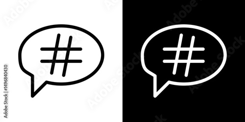 Hashtag icon stroke vector icon simple black style, illustration.
