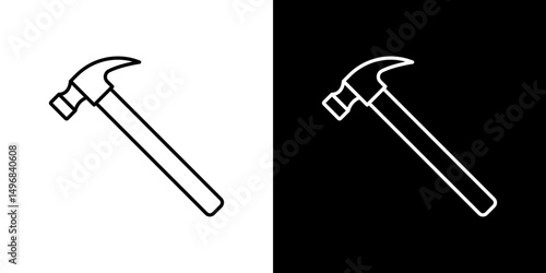 Hammer icon stroke vector icon simple black style, illustration.