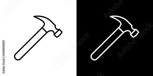 Hammer icon stroke vector icon simple black style, illustration.