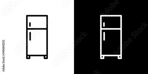 Fridge icon stroke vector icon simple black style, illustration.