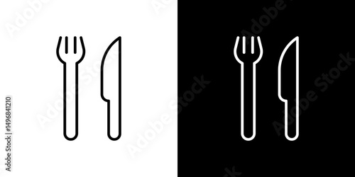 Fork and Knife icon stroke vector icon simple black style, illustration.