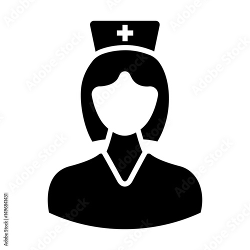 Female nurse icon. Simple black silhouette of female nurse. Concept of healthcare professionals and medical services. Vector illustration.