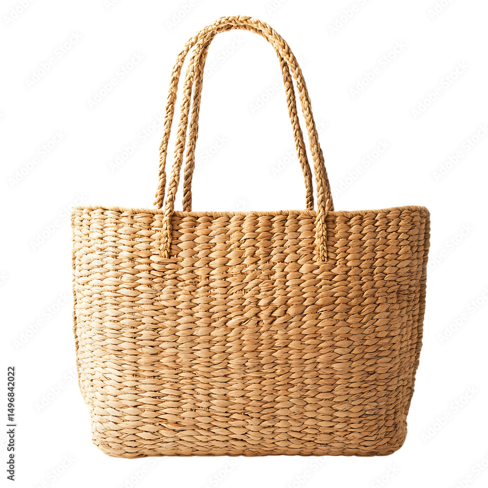 Natural Straw Tote Bag with Finely Woven Texture Isolated on Transparent Background Natural Straw Tote Bag with Finely Woven Texture Isolated on Transparent Background