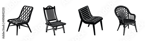Stylish black garden chair silhouette set on withe background.