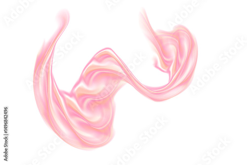 Fluid pink neon glowing futuristic flowing wave form, iridescent striped holographic liquid splash isolated PNG design element, transparent background. Dream glow abstract geometric shape.
