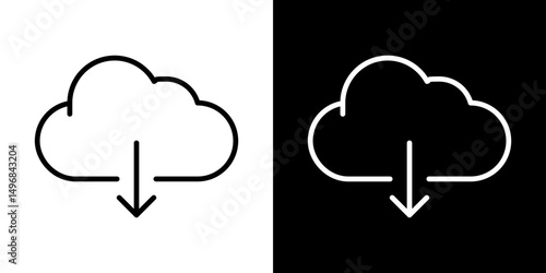 Download from Cloud icon stroke vector icon simple black style, illustration.