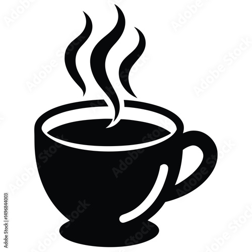 Black silhouette icon of a hot steaming coffee or tea mug vector graphic