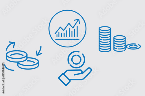 Finance icons. Business Icons, money signs. Money silhouette collection. Wallet with cards icon. Coins silhouette icon. Growth chart. Moneybag or stash. Piggy bank flat style - stock vector.