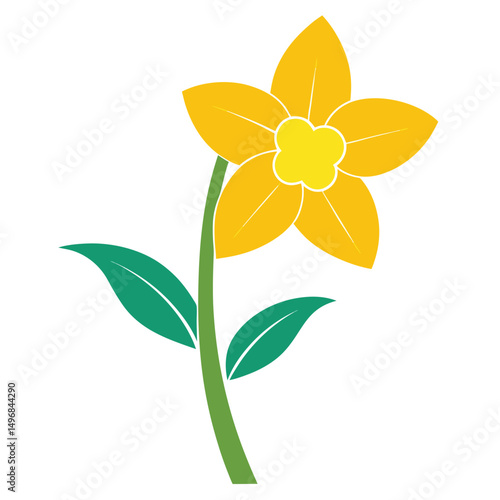 Vibrant Yellow Flower Illustration with Green Stem and Leaves