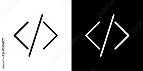Code icon stroke vector icon simple black style, illustration.