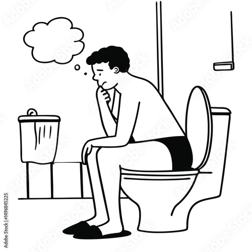 Thoughtful Man on Toilet
