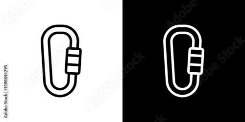 Carabiner icon stroke vector icon simple black style, illustration.