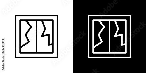 Broken window icon stroke vector icon simple black style, illustration.