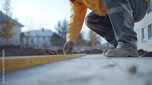 Construction Worker Measuring Ground Level