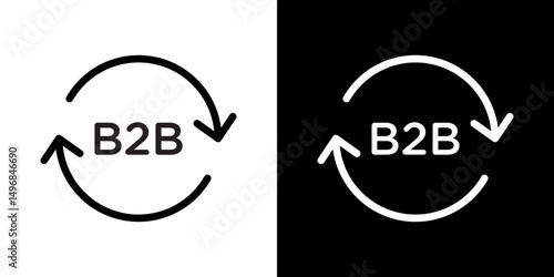 B2B icon stroke vector icon simple black style, illustration.