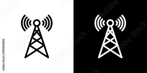 Antenna icon stroke vector icon simple black style, illustration.