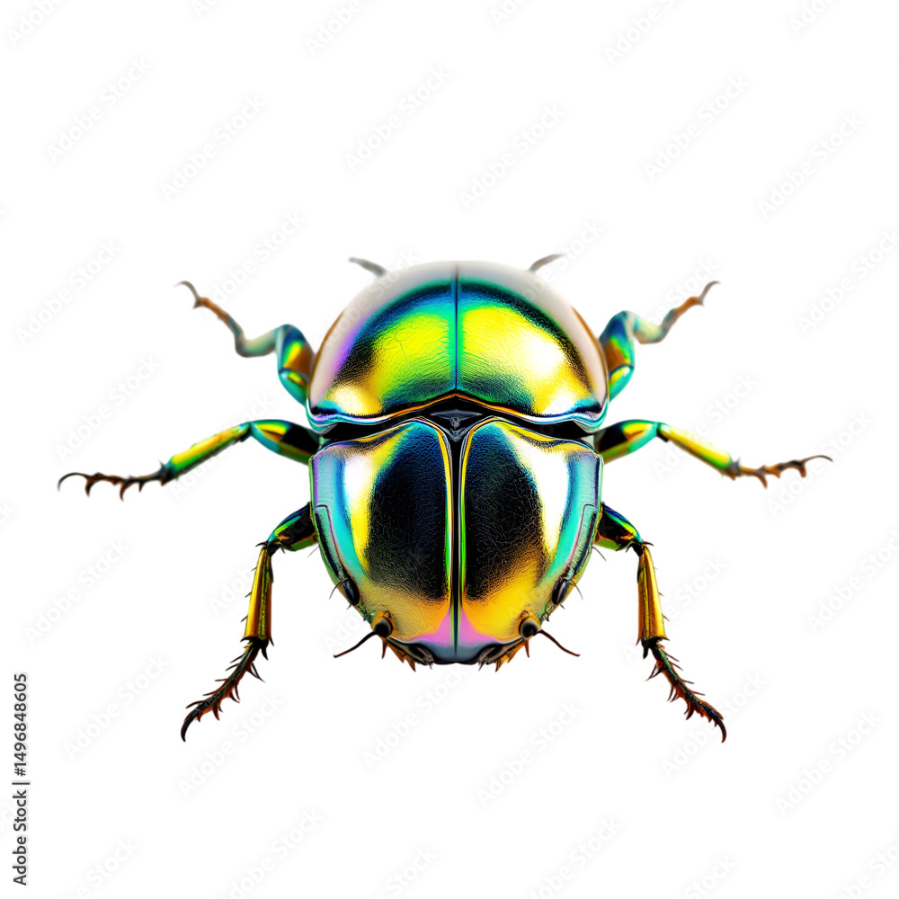 Naklejka premium Iridescent beetle with a metallic sheen on a black background close up view
