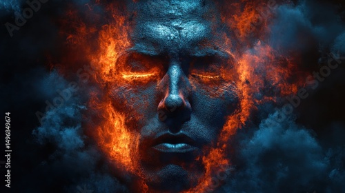 Fiery Face: A Surreal Portrait in Flames