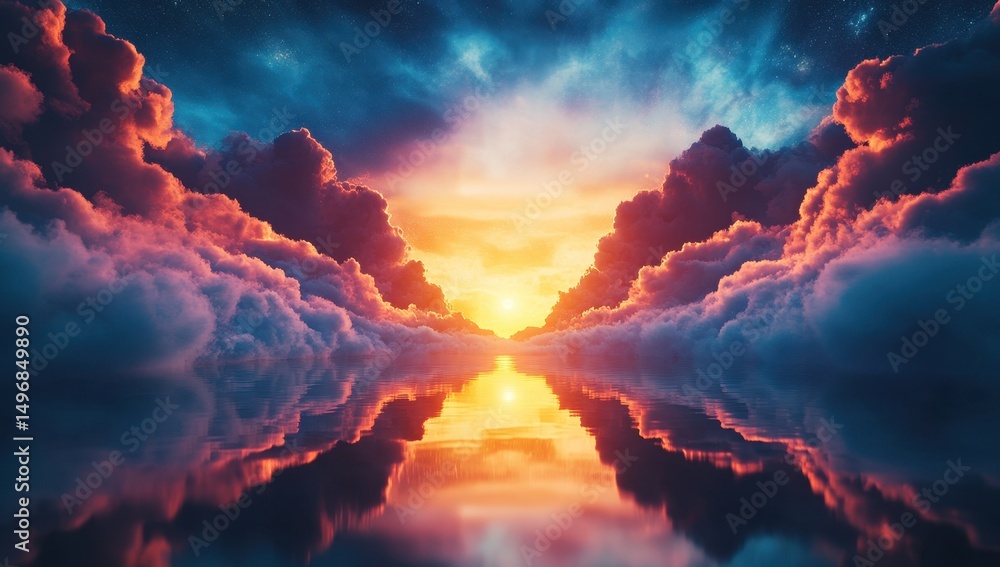 Sunrise through vibrant clouds, reflected Sunrise through vibrant clouds, reflected