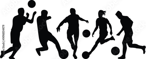 Silhouette of Soccer Players in Action with Ball – Football Vector Illustration