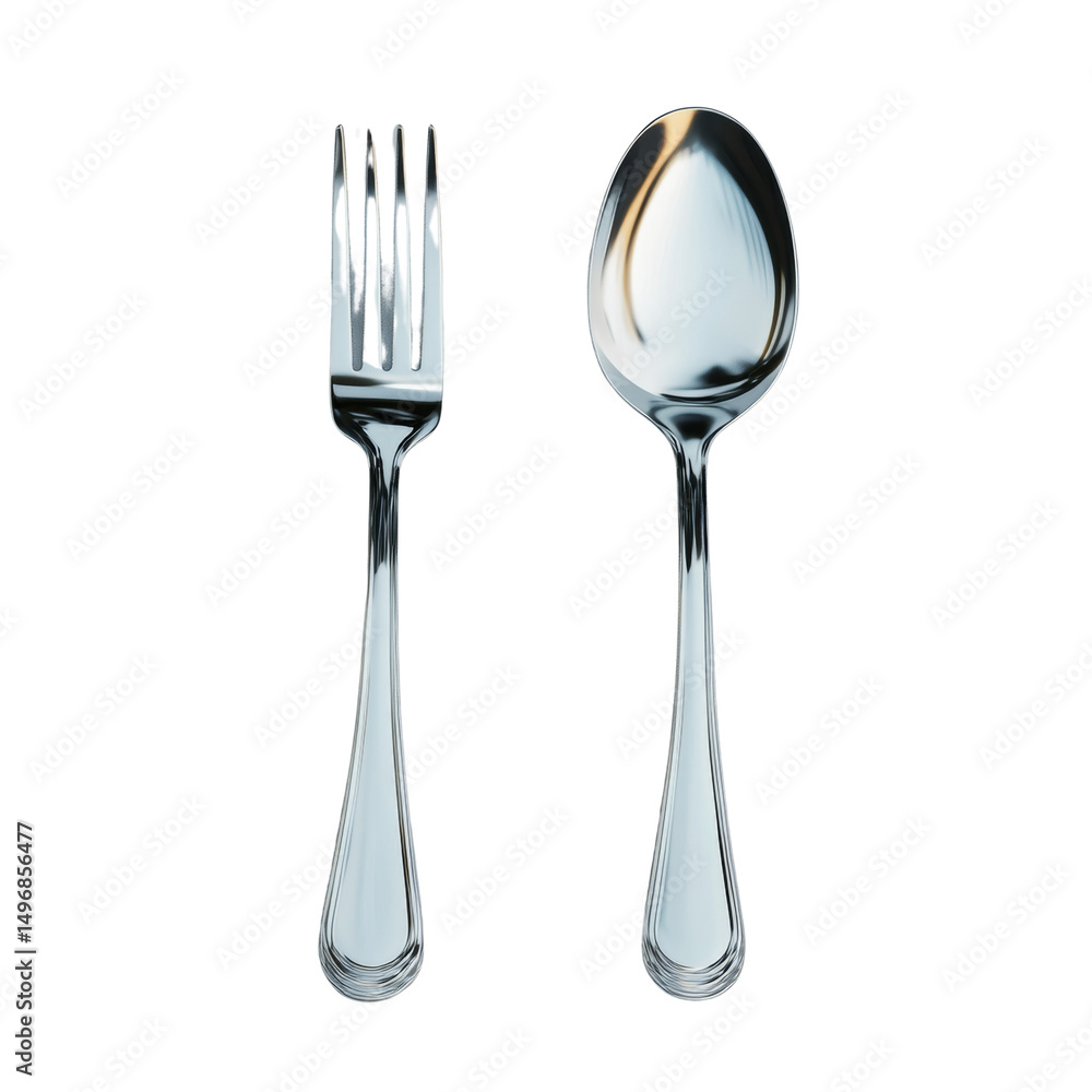 Fototapeta premium Elegant Cutlery Set: Fork and Spoon Isolated on a Clean White Backdrop