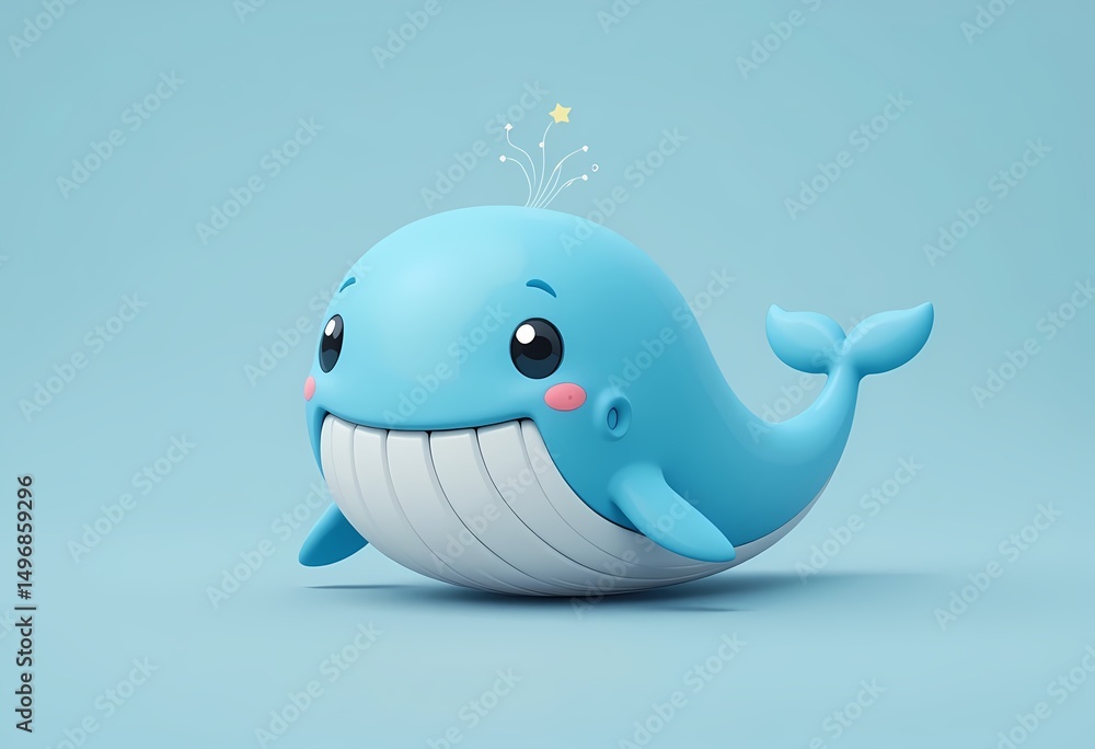 Minimal Cute Whale Clip Art with Big Smile on White Minimal Cute Whale Clip Art with Big Smile on White