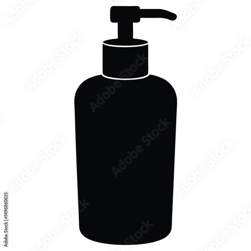 Black dispenser bottle with a pump on a white background