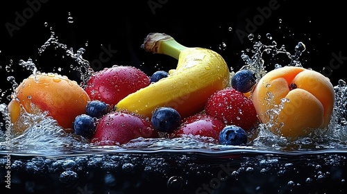 Fresh fruit splash in water