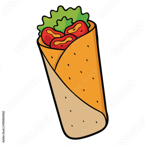 A delicious shawarma wrapped with lettuce and tomato on a plate