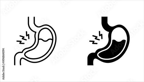 Indigestion icon set. Upset stomach. Stomachache. Digestive disorder. vector illustration on white background