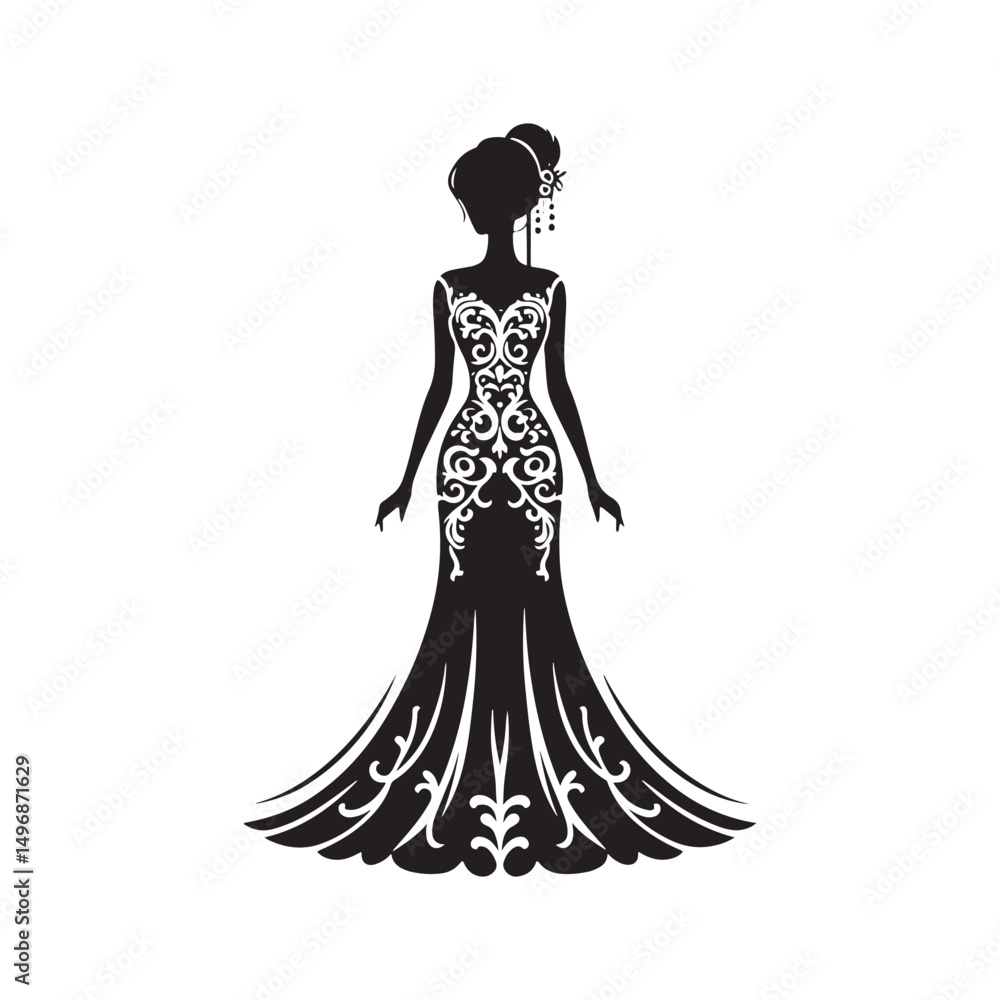 Modern Chinese Wedding Dress Vector Silhouette – Fusion of Tradition and Contemporary Elegance, Bold Red Hues, Intricate Details, and Cultural Symbolism. Modern Chinese Wedding Dress Vector Silhouette – Fusion of Tradition and Contemporary Elegance, Bold Red Hues, Intricate Details, and Cultural Symbolism.