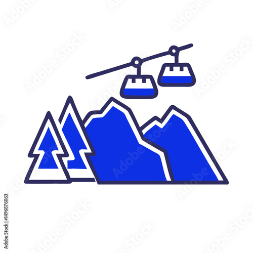 Isometric ski resort icon with mountains and chairlift
