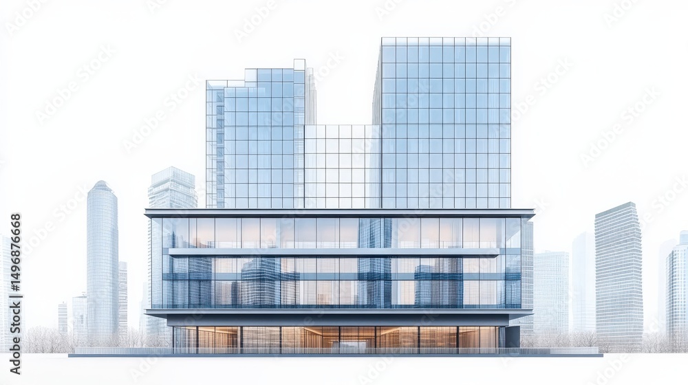 Obraz premium Modern glass building in an urban skyline with minimalistic design