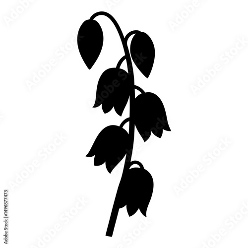 Elegant Black and White Lily of the Valley Silhouette Illustration