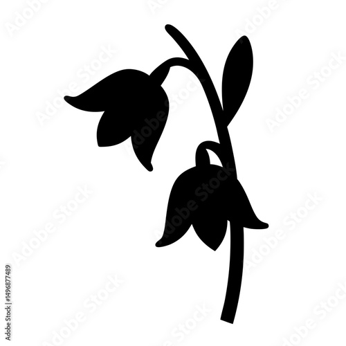 Silhouette of a lily of the valley flower plant on white background