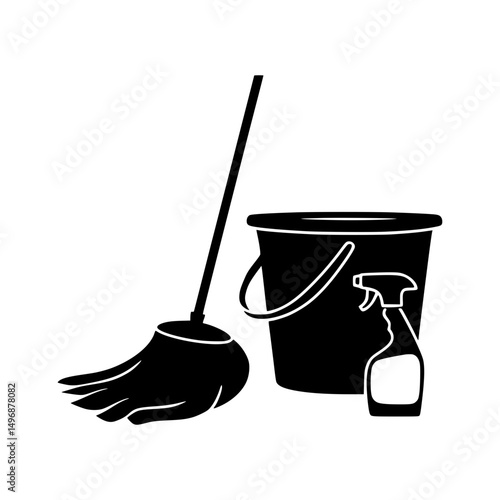 Cleaning Supplies Icon - Black Silhouette