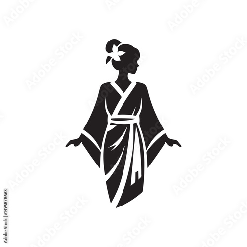 Elegant Sabai Wrap Dress Vector Silhouette – Traditional Southeast Asian Wrap, Graceful Draping, Cultural Heritage, Feminine Charm, and Timeless Minimalist Design.