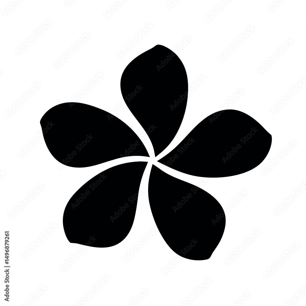 Black silhouette of a five petaled flower on a white background. Black silhouette of a five petaled flower on a white background.