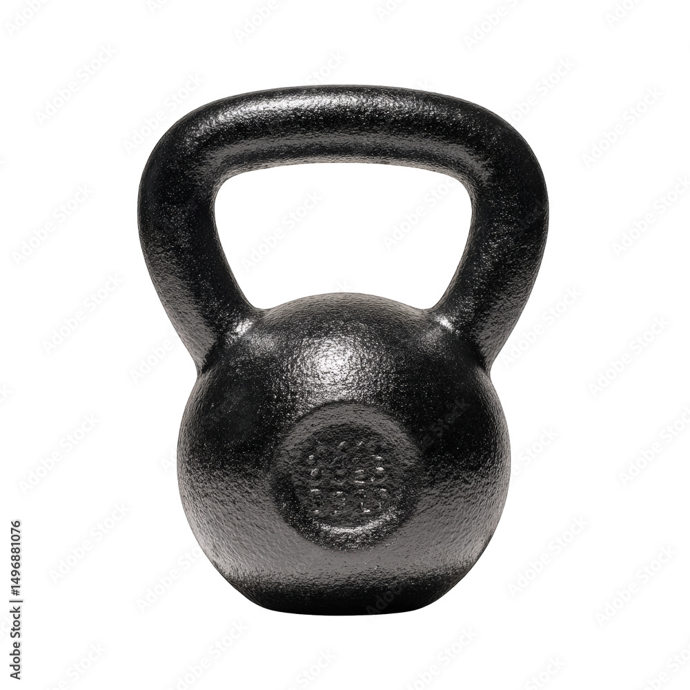 Fototapeta premium Solid cast iron kettlebell with smooth, black finish, designed for strength training and fitness workouts. Its ergonomic handle allows for comfortable grip during exercises, enhancing performance
