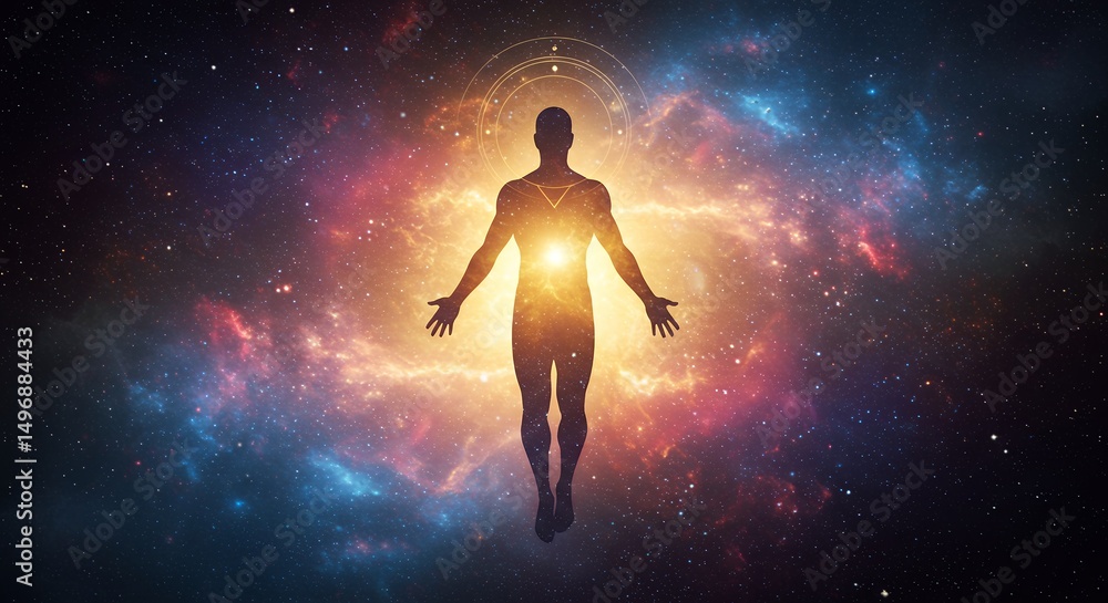 Fototapeta premium Floating Silhouette Against Galactic Background