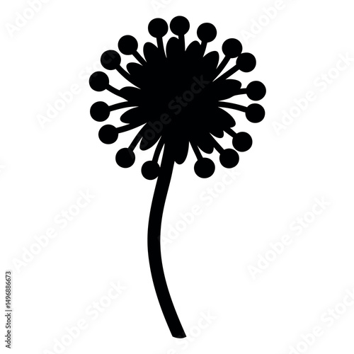 Abstract black silhouette of a dandelion flower with seeds ready to blow