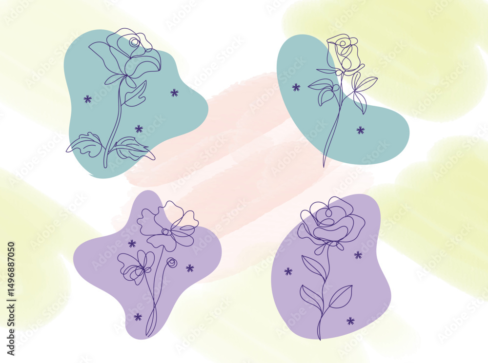 Elegant Line Art Floral Designs on Pastel Background Elegant Line Art Floral Designs on Pastel Background