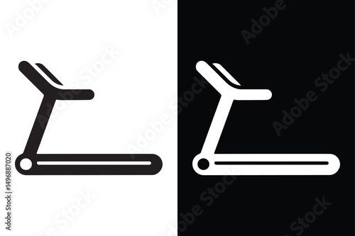 Black Treadmill Silhouette Exercise Equipment Vector on White.