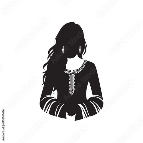 Elegant Shalwar Qameez Vector Silhouette – Traditional South Asian Dress, Comfortable Fit, Cultural Heritage, Modest Style, and Timeless Ethnic Fashion Design.
