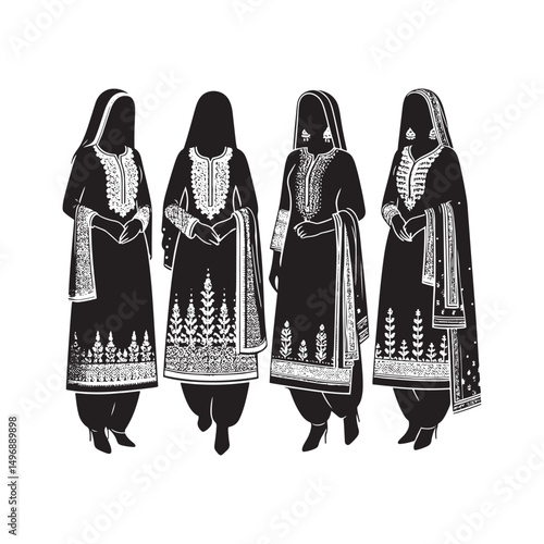 Elegant Shalwar Qameez Vector Silhouette – Traditional South Asian Dress, Comfortable Fit, Cultural Heritage, Modest Style, and Timeless Ethnic Fashion Design.