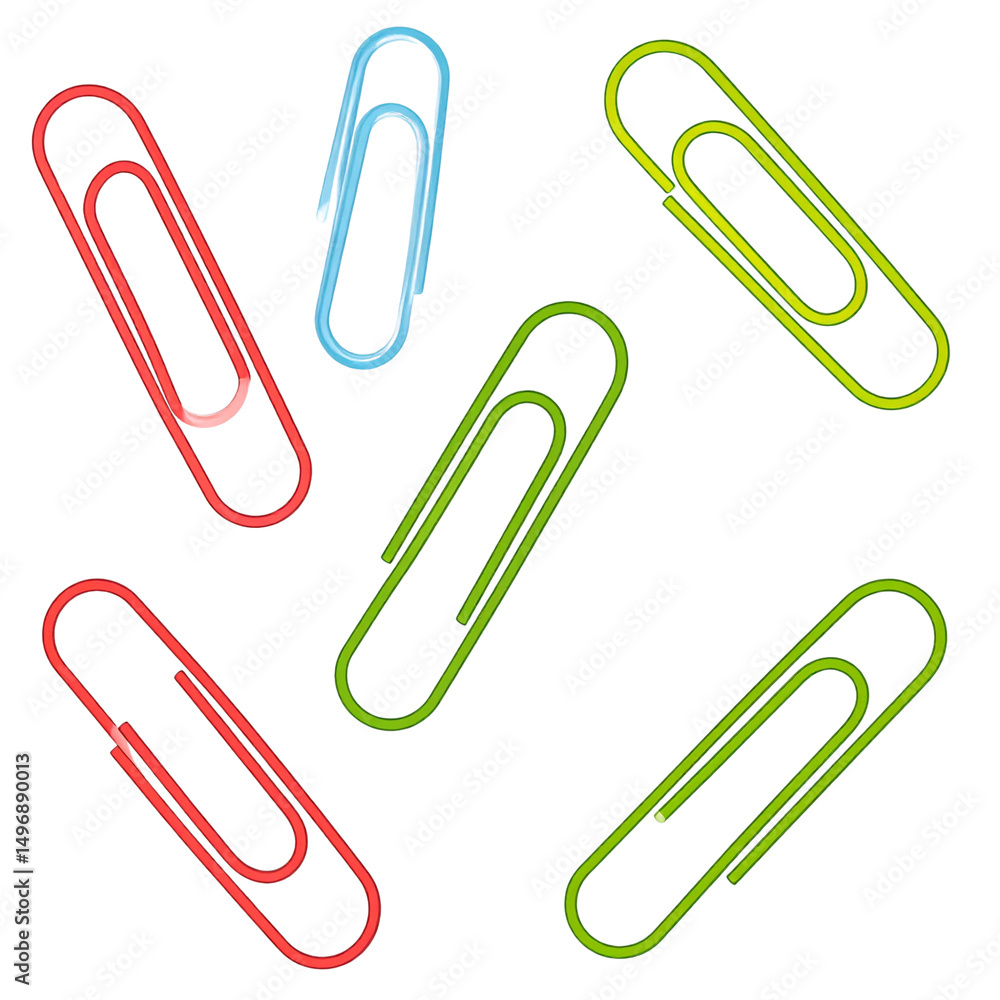 Group of colorful metal paper clips isolated on white background.
Group of colorful metal paper clips isolated on white background.
