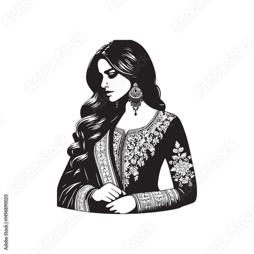 Elegant Shalwar Qameez Vector Silhouette – Traditional South Asian Dress, Comfortable Fit, Cultural Heritage, Modest Style, and Timeless Ethnic Fashion Design.