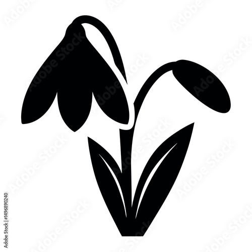 Simple vector art showing a snowdrop flower in black silhouette