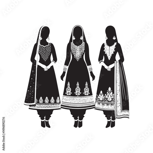 Elegant Shalwar Qameez Vector Silhouette – Traditional South Asian Dress, Comfortable Fit, Cultural Heritage, Modest Style, and Timeless Ethnic Fashion Design.